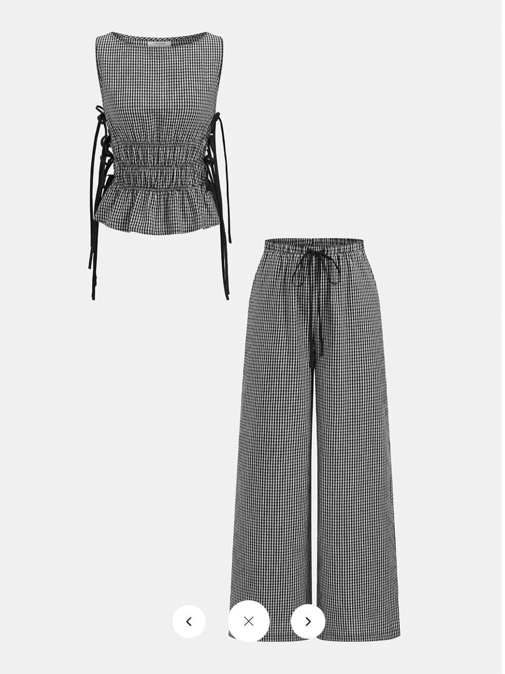 NWT Commense Gingham Lace-Up Sleeveless Top & Pants Set Sz L